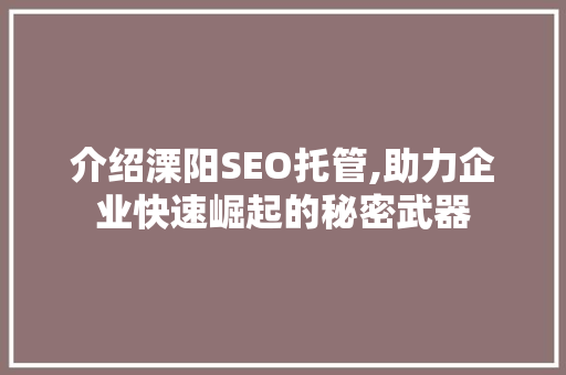 介绍溧阳SEO托管,助力企业快速崛起的秘密武器