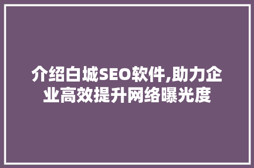 介绍白城SEO软件,助力企业高效提升网络曝光度