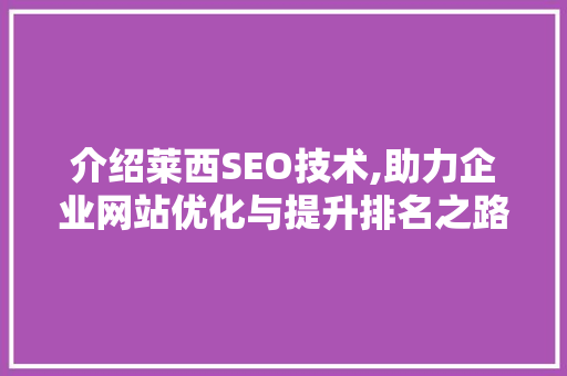 介绍莱西SEO技术,助力企业网站优化与提升排名之路