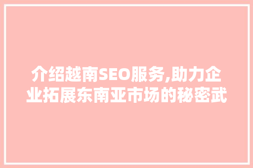 介绍越南SEO服务,助力企业拓展东南亚市场的秘密武器