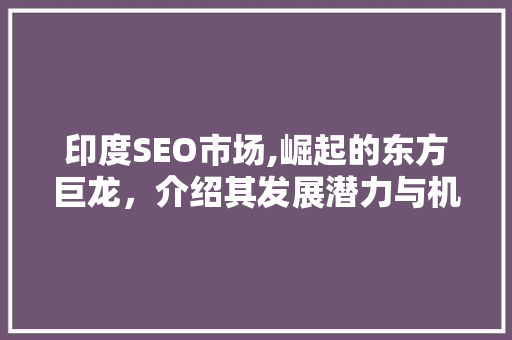 印度SEO市场,崛起的东方巨龙，介绍其发展潜力与机遇