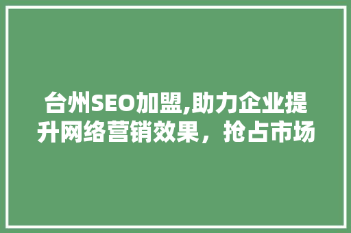 台州SEO加盟,助力企业提升网络营销效果，抢占市场先机
