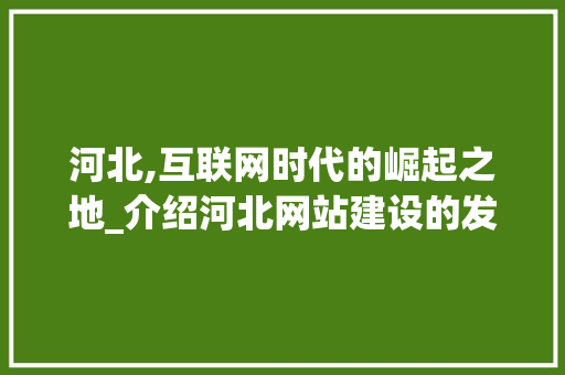 河北,互联网时代的崛起之地_介绍河北网站建设的发展与机遇