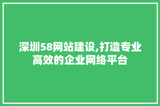 深圳58网站建设,打造专业高效的企业网络平台