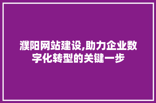 濮阳网站建设,助力企业数字化转型的关键一步