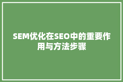 SEM优化在SEO中的重要作用与方法步骤