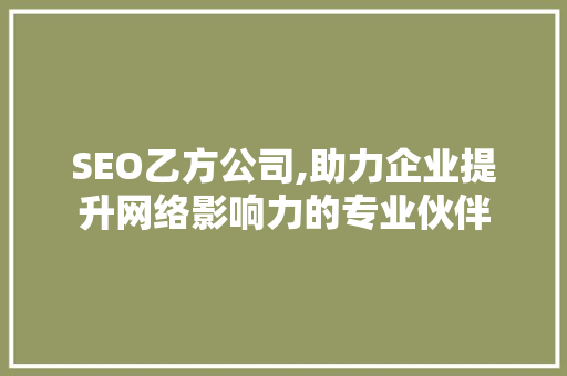SEO乙方公司,助力企业提升网络影响力的专业伙伴