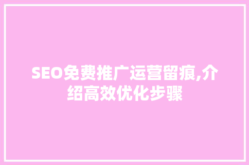 SEO免费推广运营留痕,介绍高效优化步骤