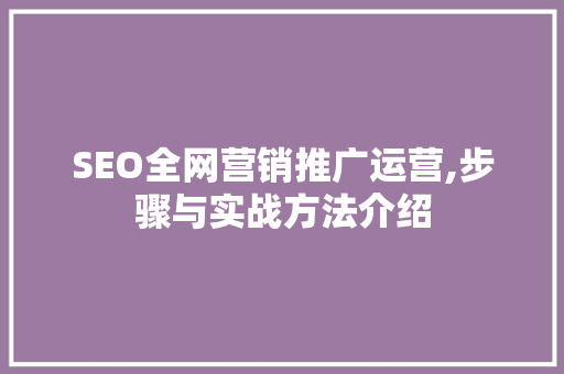 SEO全网营销推广运营,步骤与实战方法介绍