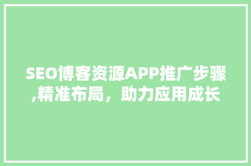 SEO博客资源APP推广步骤,精准布局，助力应用成长