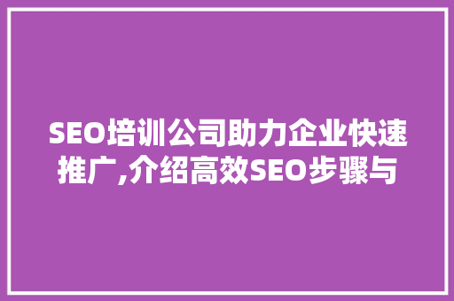 SEO培训公司助力企业快速推广,介绍高效SEO步骤与实战方法