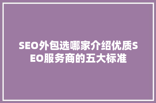 SEO外包选哪家介绍优质SEO服务商的五大标准