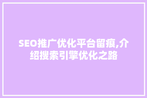SEO推广优化平台留痕,介绍搜索引擎优化之路