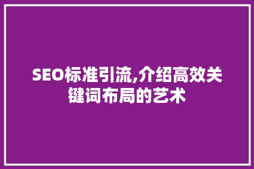 SEO标准引流,介绍高效关键词布局的艺术