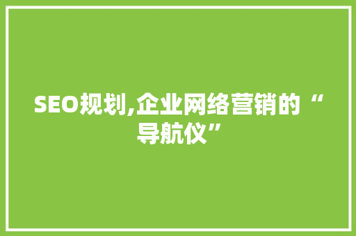 SEO规划,企业网络营销的“导航仪”