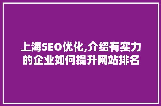 上海SEO优化,介绍有实力的企业如何提升网站排名