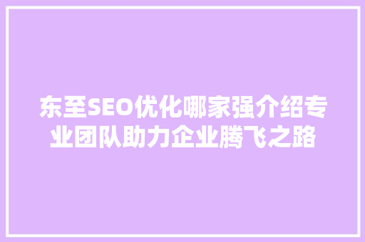 东至SEO优化哪家强介绍专业团队助力企业腾飞之路