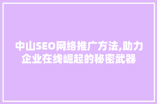 中山SEO网络推广方法,助力企业在线崛起的秘密武器