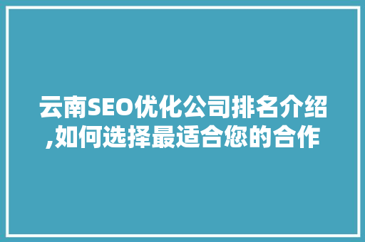 云南SEO优化公司排名介绍,如何选择最适合您的合作伙伴