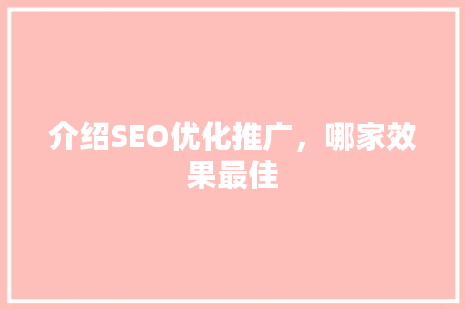 介绍SEO优化推广，哪家效果最佳