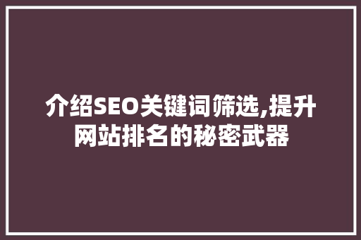 介绍SEO关键词筛选,提升网站排名的秘密武器