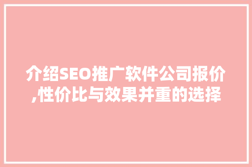 介绍SEO推广软件公司报价,性价比与效果并重的选择之路