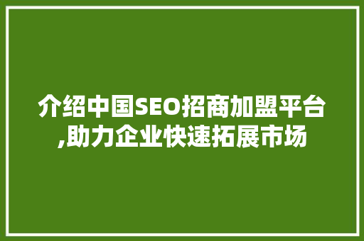 介绍中国SEO招商加盟平台,助力企业快速拓展市场