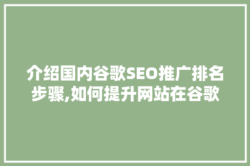 介绍国内谷歌SEO推广排名步骤,如何提升网站在谷歌搜索结果中的排名