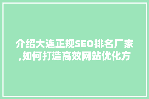介绍大连正规SEO排名厂家,如何打造高效网站优化方法