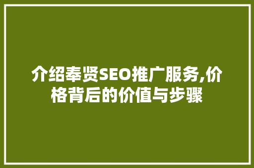 介绍奉贤SEO推广服务,价格背后的价值与步骤