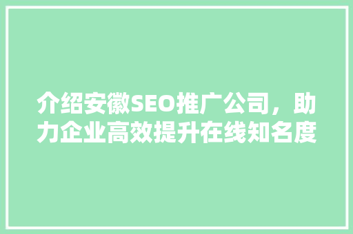 介绍安徽SEO推广公司，助力企业高效提升在线知名度