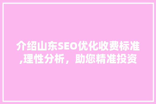 介绍山东SEO优化收费标准,理性分析，助您精准投资