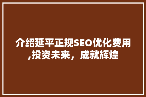 介绍延平正规SEO优化费用,投资未来，成就辉煌