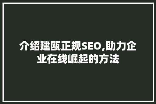 介绍建瓯正规SEO,助力企业在线崛起的方法