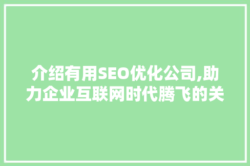 介绍有用SEO优化公司,助力企业互联网时代腾飞的关键步骤