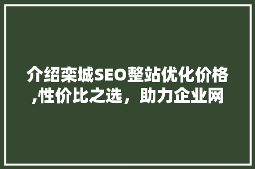 介绍栾城SEO整站优化价格,性价比之选，助力企业网站腾飞