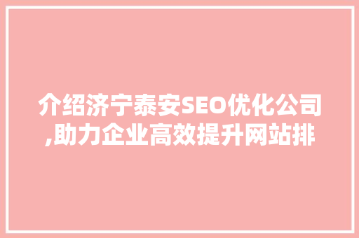 介绍济宁泰安SEO优化公司,助力企业高效提升网站排名