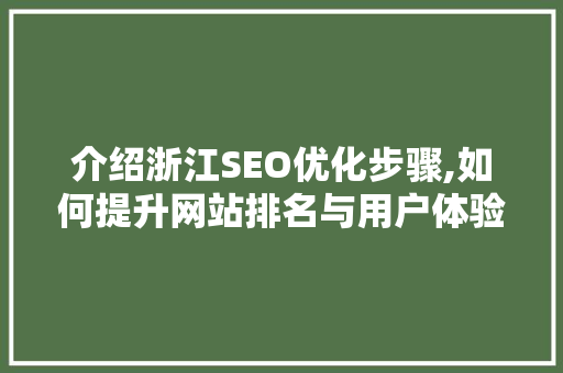 介绍浙江SEO优化步骤,如何提升网站排名与用户体验