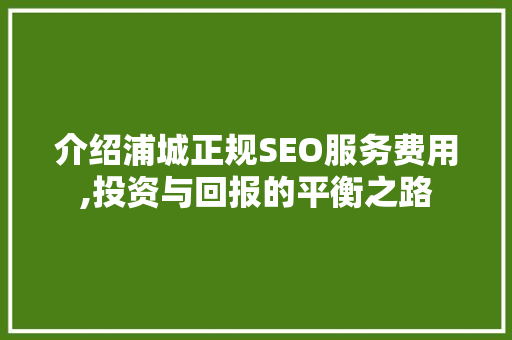 介绍浦城正规SEO服务费用,投资与回报的平衡之路