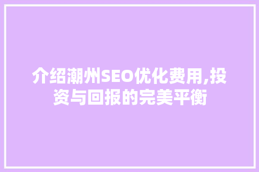 介绍潮州SEO优化费用,投资与回报的完美平衡