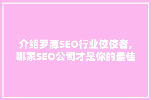 介绍罗源SEO行业佼佼者,哪家SEO公司才是你的最佳选择