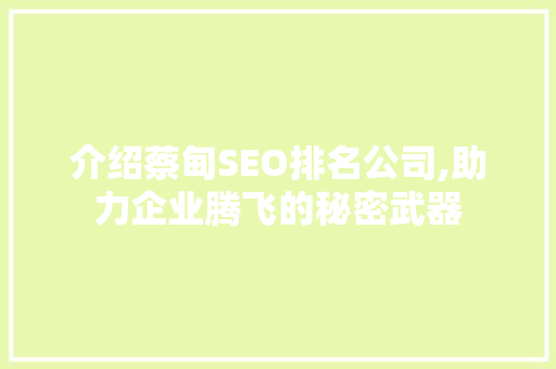 介绍蔡甸SEO排名公司,助力企业腾飞的秘密武器