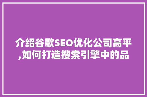 介绍谷歌SEO优化公司高平,如何打造搜索引擎中的品牌冠军