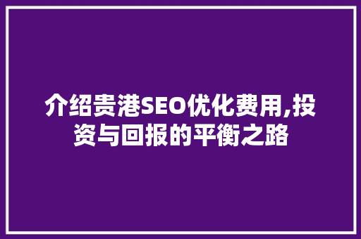 介绍贵港SEO优化费用,投资与回报的平衡之路