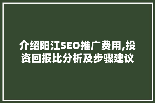 介绍阳江SEO推广费用,投资回报比分析及步骤建议