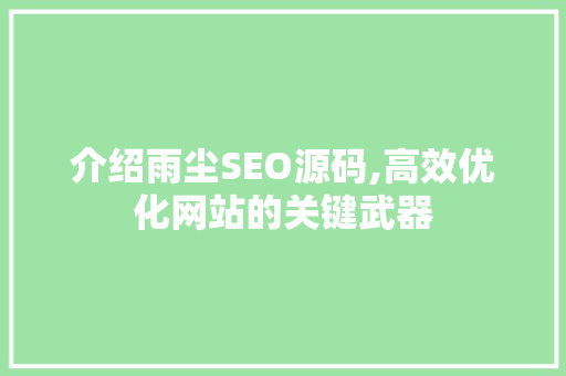 介绍雨尘SEO源码,高效优化网站的关键武器