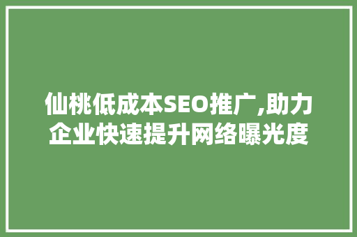 仙桃低成本SEO推广,助力企业快速提升网络曝光度