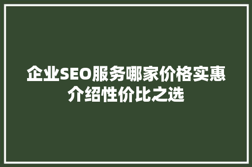 企业SEO服务哪家价格实惠介绍性价比之选