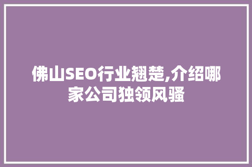 佛山SEO行业翘楚,介绍哪家公司独领风骚