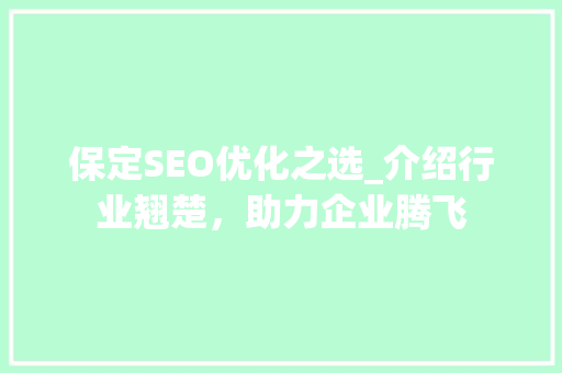 保定SEO优化之选_介绍行业翘楚，助力企业腾飞